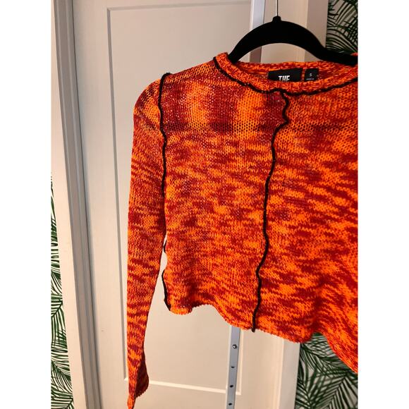 NEW Ragged Priest Orange Open Stitch Cropped Knit Top Sz S - Picture 3 of 9